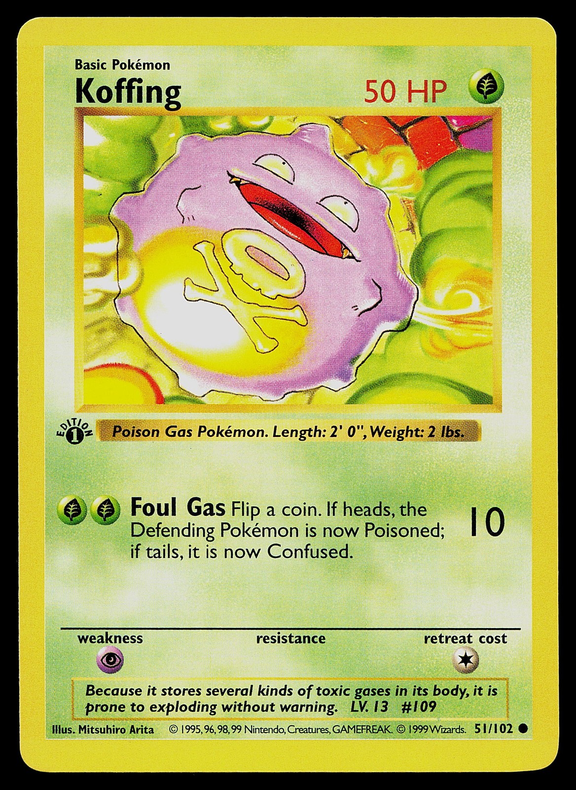 Pokemon Card - Koffing 1st Edition Base Set Shadowless 51/102