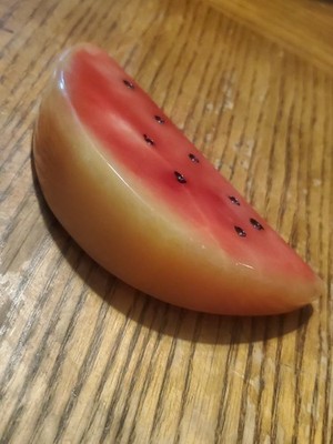 Vintage Alabaster Marble Stone Carved Watermelon Slice Realistic Fruit Decor