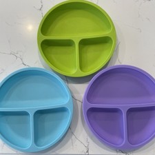 Wee sprout Silicone Toddler Plates, Lot Of 3, Suction To Table