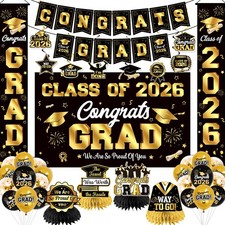Graduation Decorations Class of 2026 Black and Gold Party