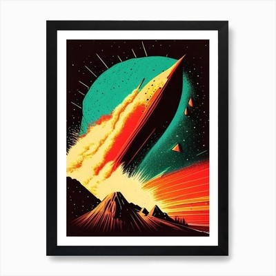 Asteroid Impact 2 Vintage Sketch Sp gerahmtes Wandbild Poster Leinwanddruck Bild