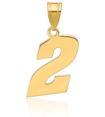 14K massives Gelbgold kleine Zahl 2 Anhänger Halskette 17,76 mm 0,7 Zoll poliert