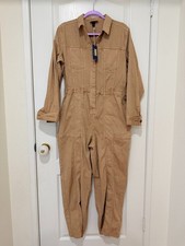 Universal Thread Women's Long Sleeve Front Button Utility Jumpsuit Tan Sz 10 NWT