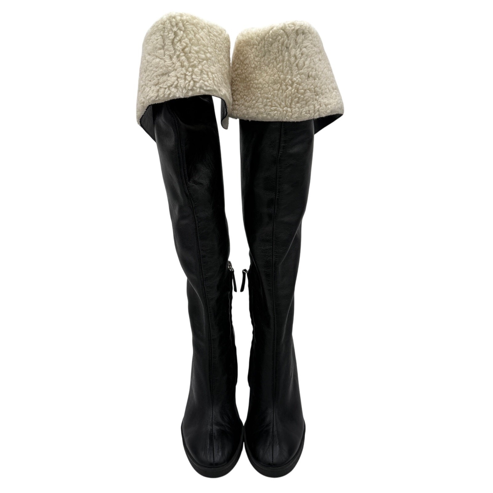 Zara Black Leather Knee High Boots with Shearling NWOT Size 40 / 9 image 5