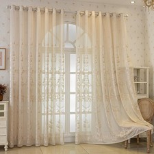 Boho Lace Sheer Curtains 102 inches Long 2 Panels Set, Farmhouse Embroidered ...