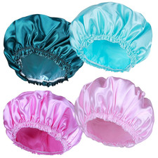 Shower Caps for Women, 4 PCS Elastic and Reusable Bath Caps, Double Waterproof L