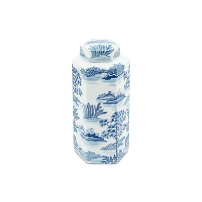 Abhika Vase Avec Couvercle Potiche Orientale Chino 39x18cm Blanc Bleu Céramique - Photo 1/4