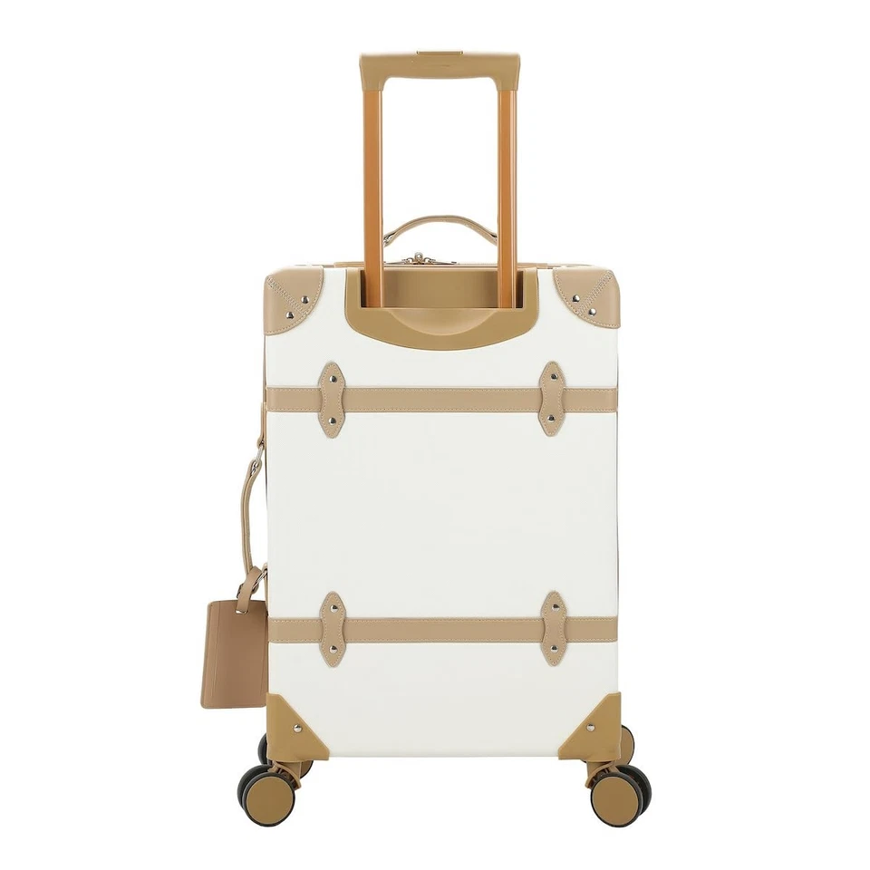 Paquete de 2 maletas rígidas blancas de inspiración vintage con detalles marrones Foto 3 de 4