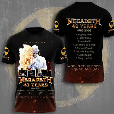 Megadeth 3D 43 Years 1983-2026 World Tour End Of An Era T Shirt GTF666