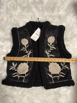 最終値下げtodayful Embroidery Middle Vest ZARA XS,S,M BLACK DOUBLE FACE FLORAL Shearling Embroidered VEST