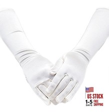Satin Long Child Size Girls Formal Gloves 0 - 3, White 