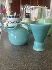 Vtg Homer Laughlin Fiestaware Harlequin Turquoise Ball Jug Tea Creamer & Egg Cup
