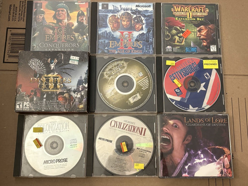 VTG Lot of 9 PC Game CDs Sid Meiers Civilization 1 & 2, Age of Empires, Warcraft