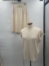 vtg 2 piece Women  s Skene St John Suit Knit skirt top cream 6 medium Set