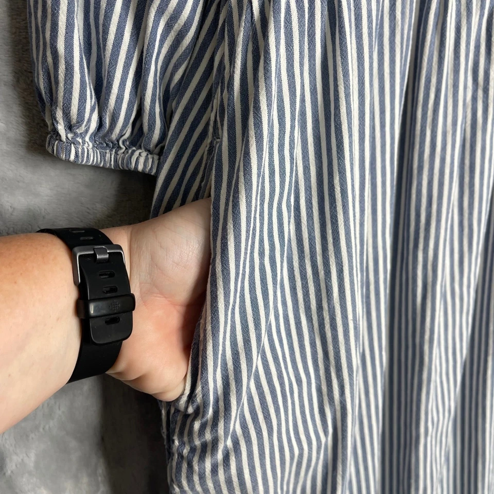 Maxi Vestido Columpio Antiguo Azul Marino Todo el Día para Mujer XL Azul Blanco Manga 3/4 Cottage Campesino Foto 4 de 4