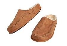 Men's Slip On Moccasin Slippers, Indoor/Outdoor Comfy House Shoes, 11 Camel 01