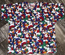 S.C.R.U.B.S. Womens 3 Pocket Medical Scrub Top V Neck Size XXL Snowman Christmas