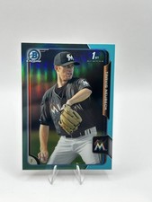 2015 Bowman Draft #78 Travis Neubeck Chrome Blue Sky Refractors Miami Marlins