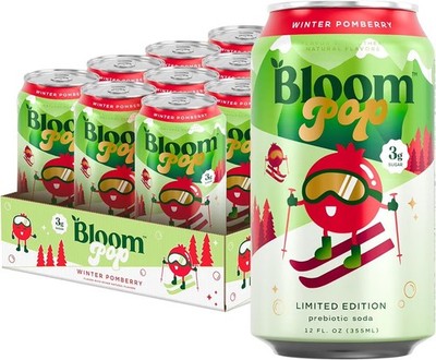 Bloom Pop Prebiotic Soda 12 Pack, Winter Pomberry 12oz Limited Edition