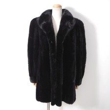Real Dark Mink Fur Coat Women Vintage Vison Black M