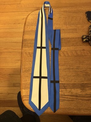 Gene Meyer Made In Italy Silk Tie Blue Black & White Cross Exclusive Design #77