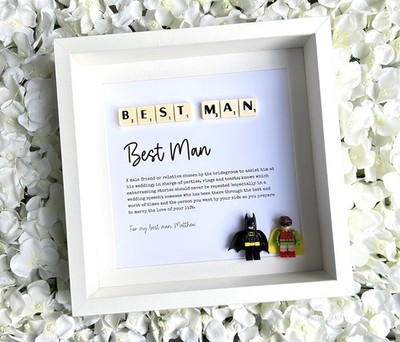 Trauzeuge personalisierte Scrabble Minifigur Geschenkrahmen (Hochzeit Braut und Bräutigam)