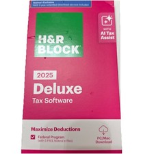 H R Block Tax Software Deluxe 2025/Physical Card/Ships/For PC/MAC/BNIP