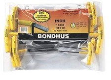 Bondhus 13338 Set of 10 Hex T-handles, sizes 3/32-3/8", Multicolor, One Size