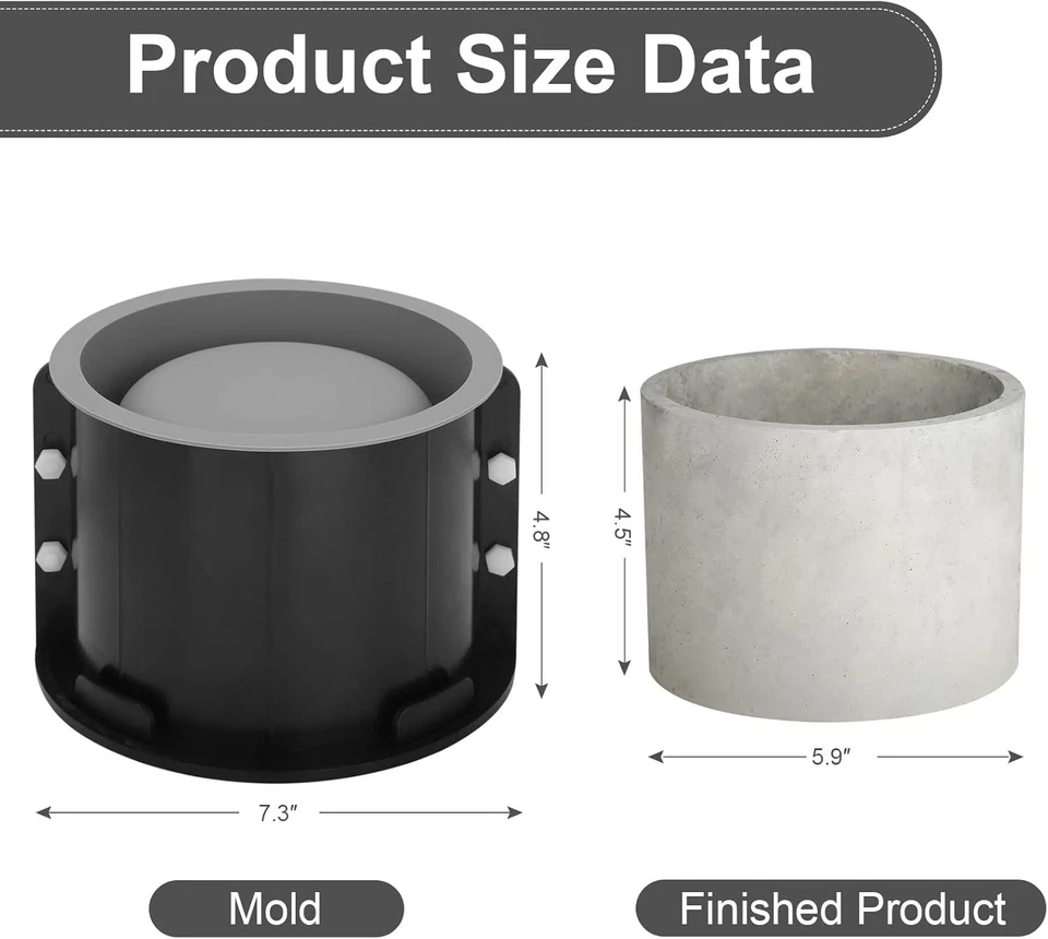 Большая круглая силиконовая форма для рассады, 7 дюймов большая бетонная большая круглая, серая - Изображение 2 из 4