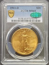 1911-D St. Gaudens $20 Gold Double Eagle graded PCGS MS65 CAC