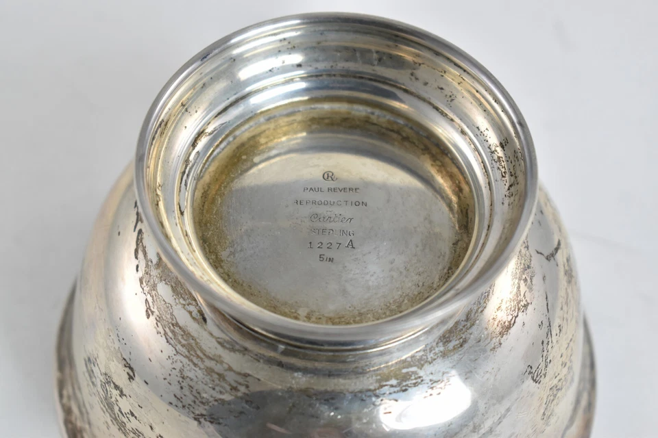 Cartier Paul Revere de plata esterlina reproducción cuenco con patas monograma H *04 Foto 3 de 4