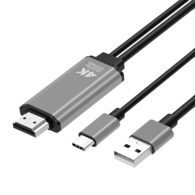 USB-C Type-C to 4K 60Hz HDMI Adapter Cable with USB Power Supply Plug & Play
