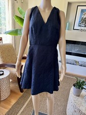 Banana Republic Navy Blue Jacquard V-Neck Fit & Flare Dress Sz 8