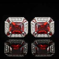 Fashion French Shirt Red Crystal Cufflinks Light Luxury Zirconia Cuff Studs