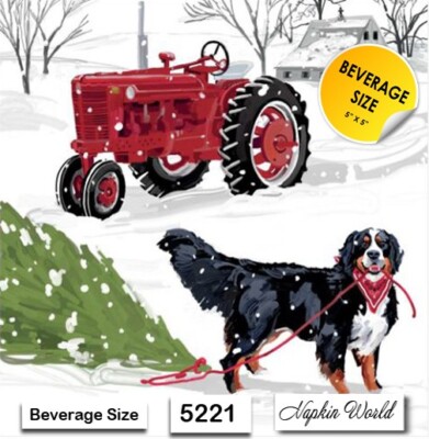 (5221) TWO Individual Paper BEVERAGE / COCKTAIL Decoupage Napkins - TRACTOR DOG