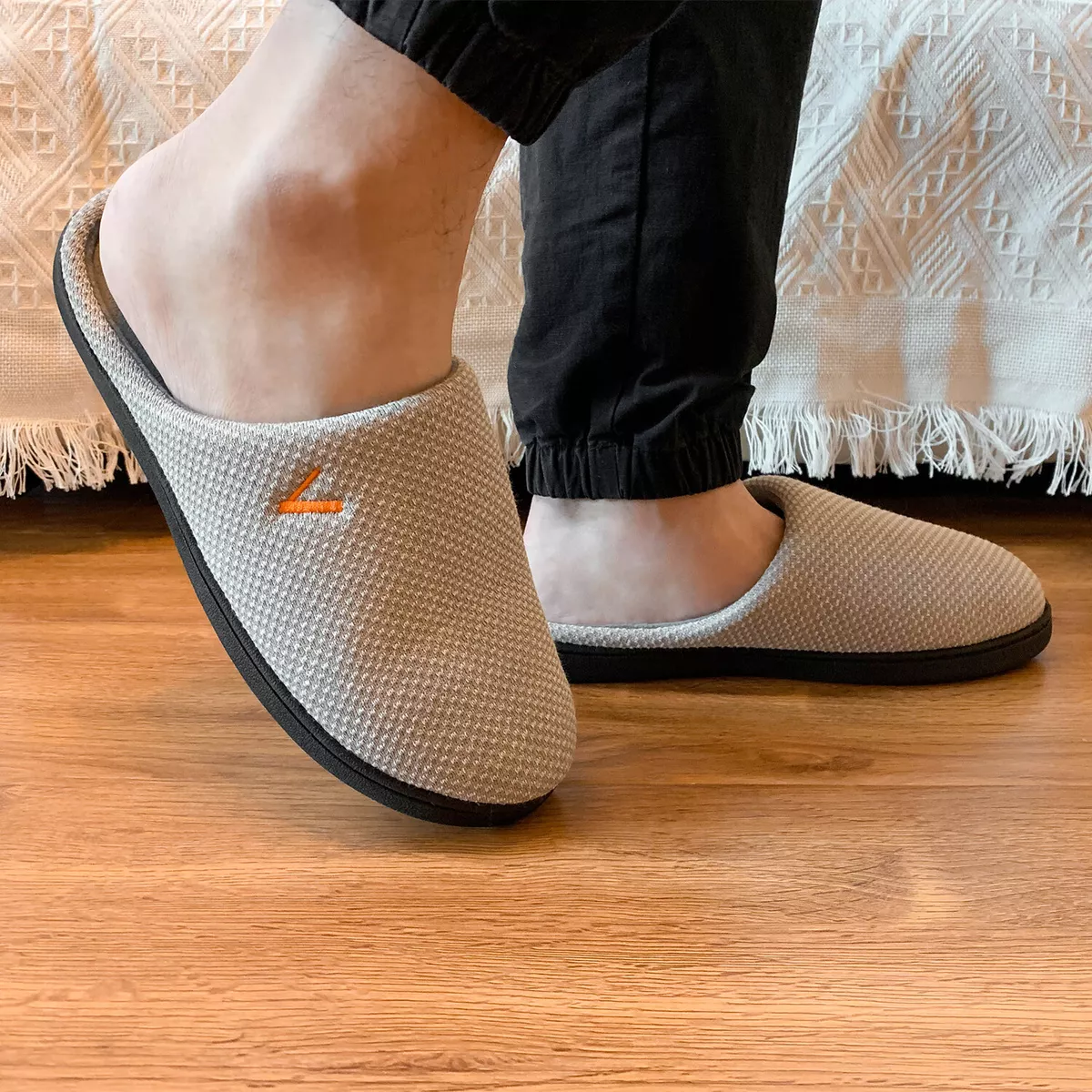 Mens Memory Foam Slippers Cozy Two Tone House Shoes Slip on Clogs