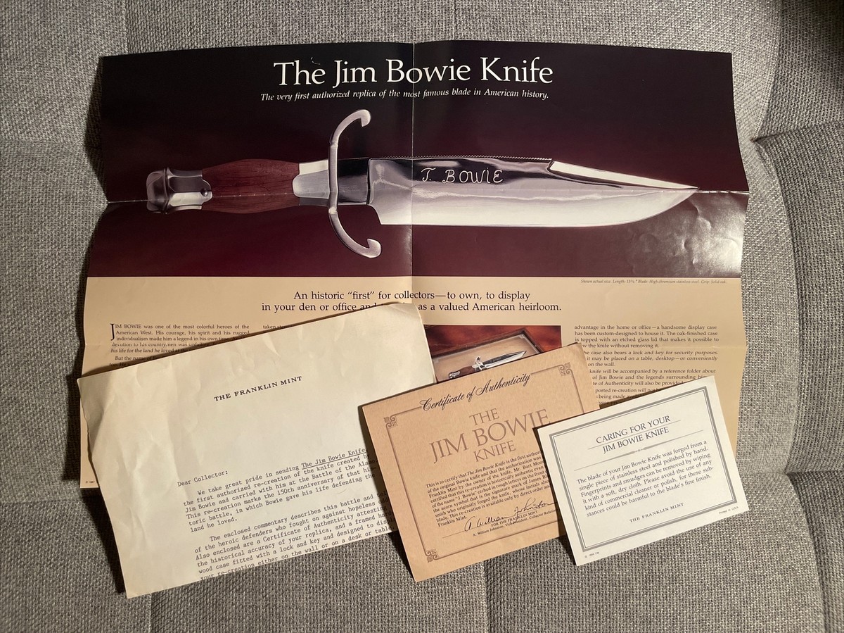 Jim Bowie Knife from The Franklin Mint with Display Case And Jim Bowie Knife from The Franklin Mint with Display Case And