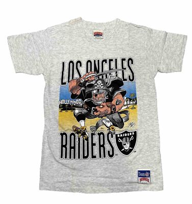 VTG 90s Nutmeg Mills Los Angeles Raiders Jack Davis T-Shirt Small