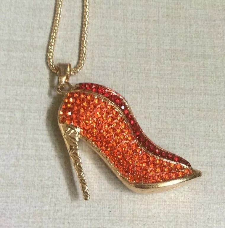Betsey Johnson Crystal Red Sparkling Gold High Heel Shoe Pendant