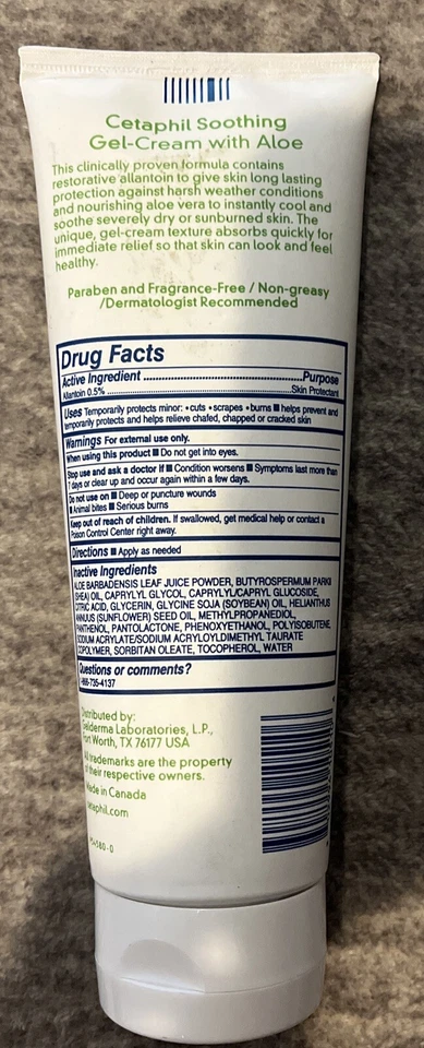 2件装Cetaphil舒缓凝胶霜含芦荟过敏原皮肤保护剂8盎司 — 第 4/4 张图片