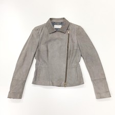 Hugo Boss Women's Biker Leather Jacket Suede With Asymmetric Zip In Grey Size 36