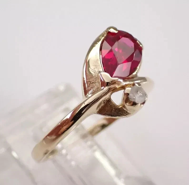 14K Yellow Gold Plated 2Ct Pear Lab Created Ruby Teardrop Solitaire Wedding Ring - Image 2 of 4