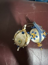 Vintage Satin Jeweled Christmas Ornaments Sequin Bead Pearl Velvet 1970s