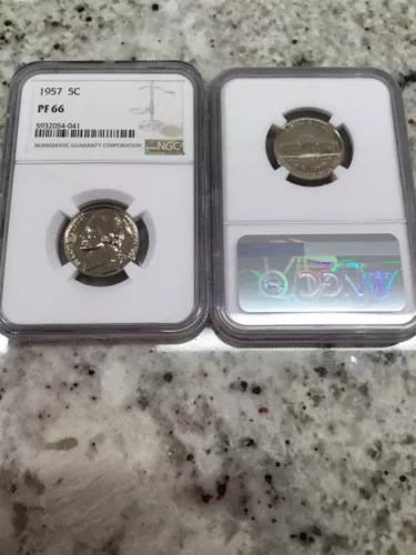 1957 5C Proof Jefferson Nickel NGC PF66 Freshly Graded In Perfect Slabs!