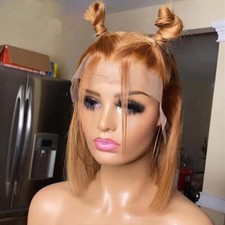 Short Bob T Part Lace Front Human hair Wig Straight Light Brown Wigs Natural