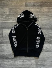 Black Zip Up Hoodie Cotton Fleece Streetwear Gothic Print Unisex