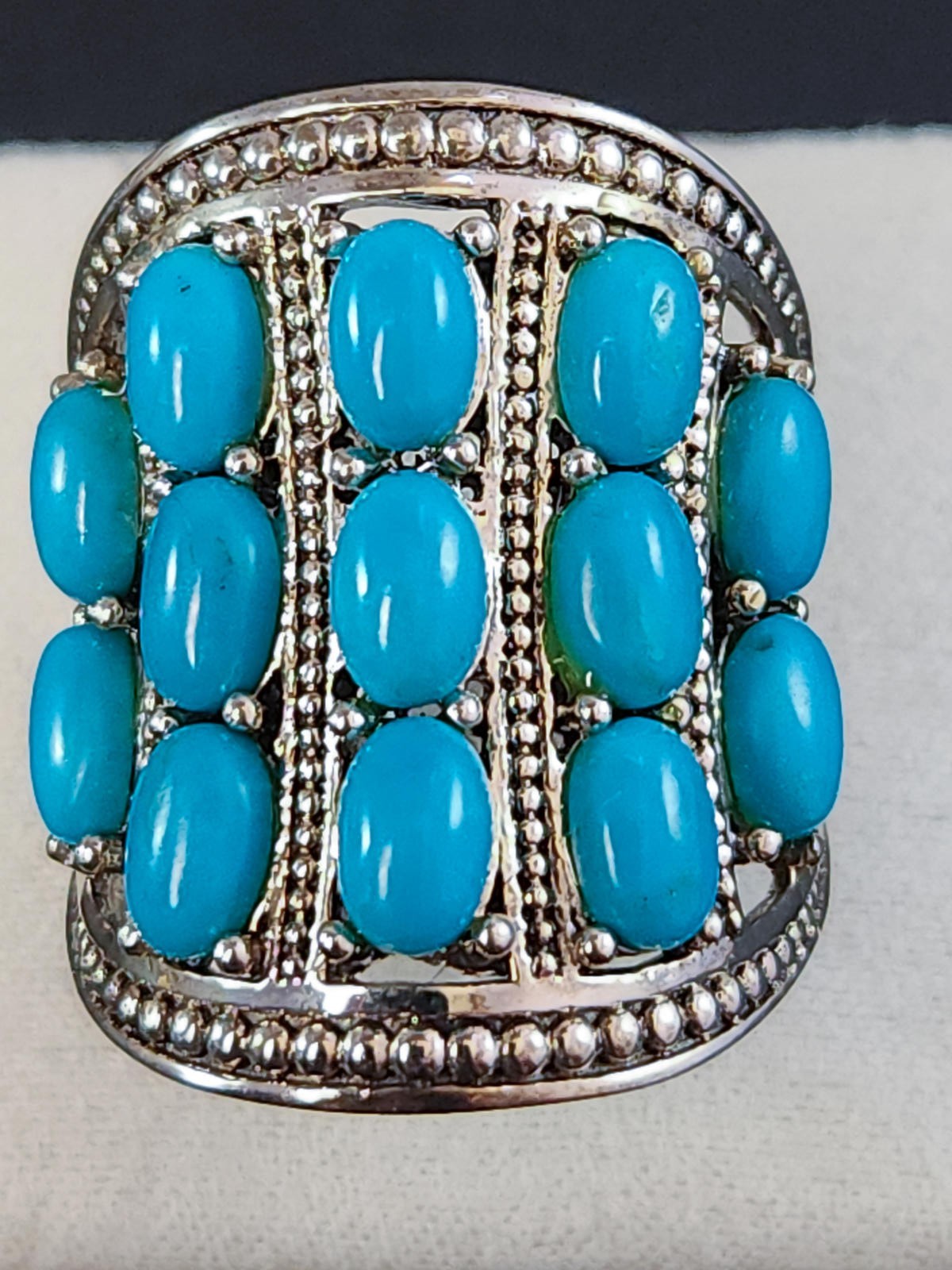 Turquoise Statement Ring - Sterling, Multi_Row St… - image 2