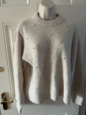 H&M Ladies Cream/Beads Embellished Jumper Size S - Image 1 of 4