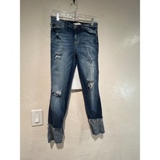 KanCan Distressed Skinny Jeans Medium Wash Raw Hem Zip Ankle KC8357M Womens 7 27