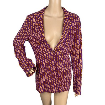 Jucca Italy Designer Blazer Jacket 42 US 8 | Purple Orange Chain Crepe Artsy Mod